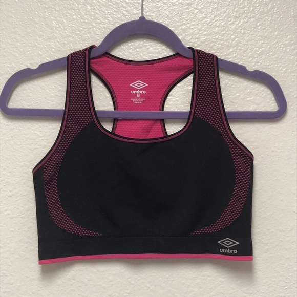 Umbro Medium Women’s Hot Pink and Black Sports Bra Light Support No Pads - Picture 1 of 11